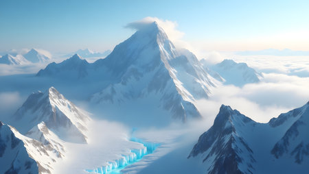 beautiful mountain landscape with snow and blue sky - 3d renderingの素材