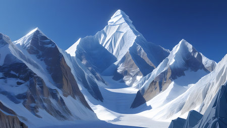 Mountain landscape with snow and clear blue sky. 3d renderingの素材