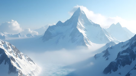 Mountains with snow and clear blue sky, 3d render.の素材