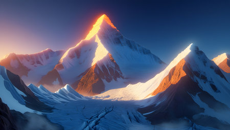 Beautiful winter landscape with snow-capped mountains. 3d renderの素材