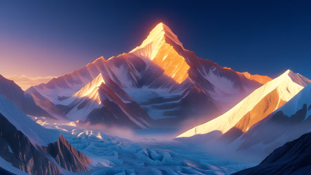 beautiful mountain landscape at sunset, 3d rendering. Computer digital drawing.の素材