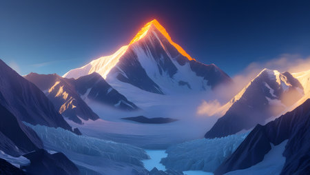 beautiful mountain landscape in the evening, 3d render illustration.の素材