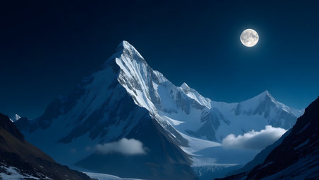mountain peak at night in full moon light 3d render illustrationの素材