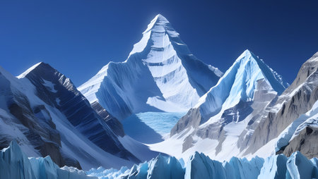 Beautiful snow-capped mountains against the blue sky. 3d renderingの素材