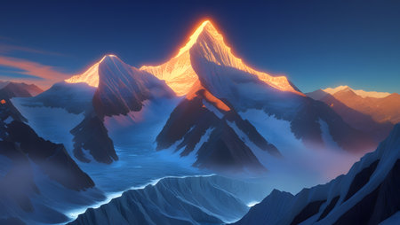 3D CG rendering of mountain peak. High resolution image. 3D illustration.の素材