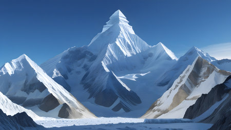 Snowy mountains with clear blue sky - 3D rendered Illustrationの素材