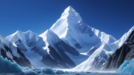 Beautiful mountain landscape with snow and clear blue sky. 3d renderingの素材