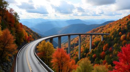Highway in the autumn mountains. 3d render. Computer digital image.の素材