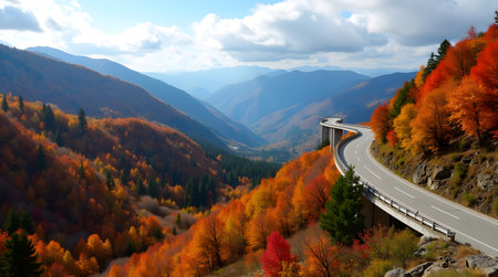 Mountain road in the autumn forest. Panoramic view.の素材