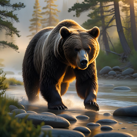 Grizzly bear in the summer forest. Sunset time.の素材