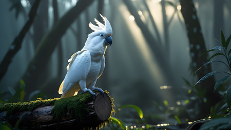 Cockatoo sitting on a branch in the rainforest.の素材
