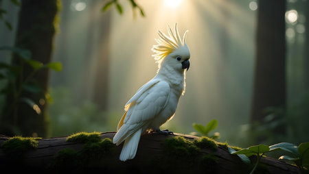 Cockatoo bird sitting on the log in the forest.の素材