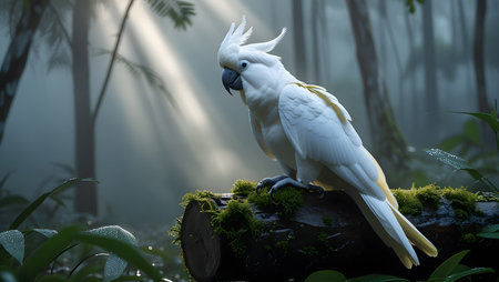 Cockatoo sitting on a branch in the rainforest.の素材