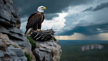 Bald Eagle sitting in a nest on a rock. 3D Renderingの素材