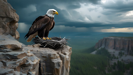 Bald Eagle sitting on the nest of an eagle. 3d renderingの素材