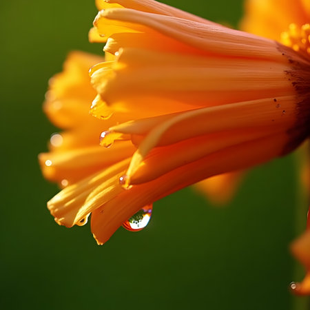 Drops of water on the petals of a calendulaの素材