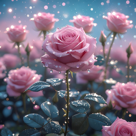 Beautiful pink rose with water drops on it. Floral backgroundの素材
