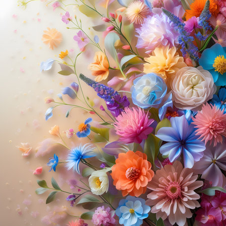 Colorful bouquet of flowers on a light background. Floral background.の素材