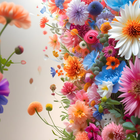 Colorful bouquet of flowers on a white background with copy spaceの素材