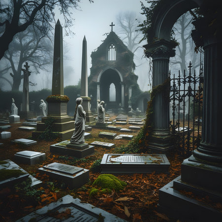 Grave in the cemetery. Halloween concept. 3D Renderingの素材