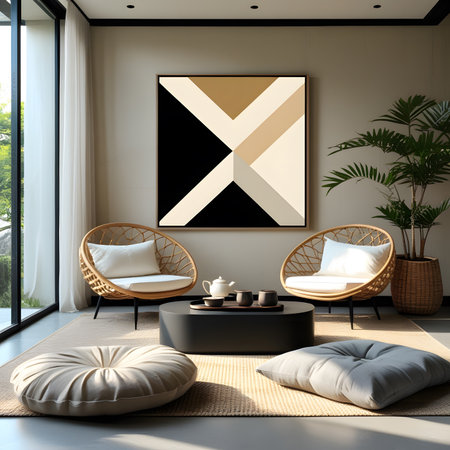Interior of modern living room with black and white design, 3d renderの素材