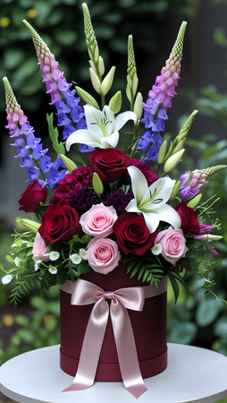 Beautiful bouquet of flowers with roses, lupines and hyacinthsの素材