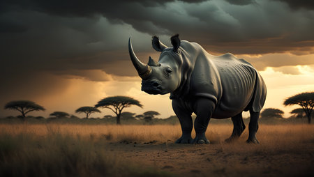 White rhinoceros in the savannah. 3d renderの素材