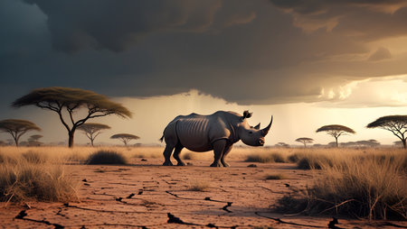 Rhinoceros in the savanna of Namibia, Africaの素材