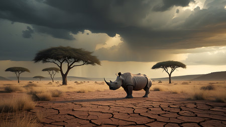 White rhinoceros in the savannah - 3d renderの素材