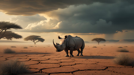 White rhinoceros in the savannah. 3d renderの素材