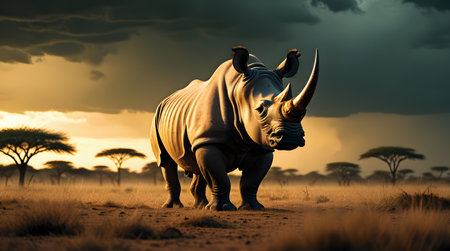 Rhinoceros in the savanna of Kenya, Africa.の素材