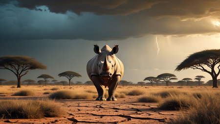 White rhinoceros in the savannah of Kenya, Africaの素材