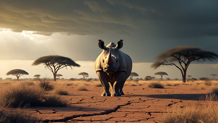 Rhinoceros in the savanna of Namibia, Africaの素材
