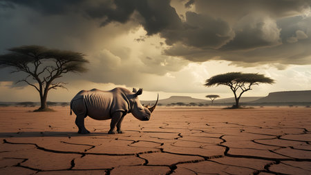 White rhinoceros in the savannah. 3d renderの素材