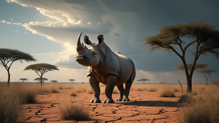 White rhinoceros in the savannah - 3d renderの素材