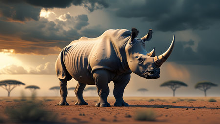 White rhinoceros in the savannah. 3d renderingの素材