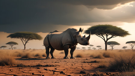 White rhinoceros in the savannah of Kenya, Africaの素材