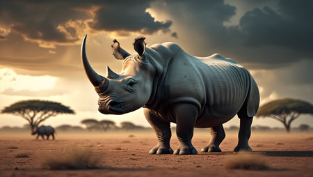 White rhinoceros in the savanna of Kenya, Africaの素材