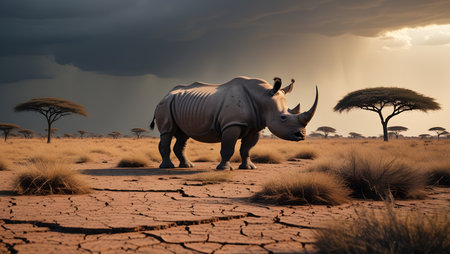 Rhinoceros in the savannah of Namibia, Africaの素材