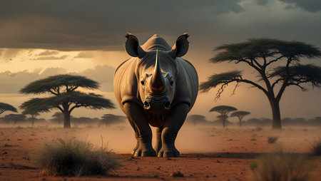 Rhinoceros in the savanna of Namibia, Africaの素材