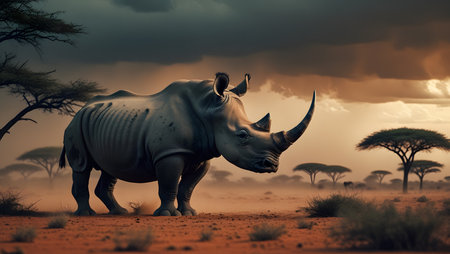 Rhinoceros in the savanna of Kenya, Africa.の素材