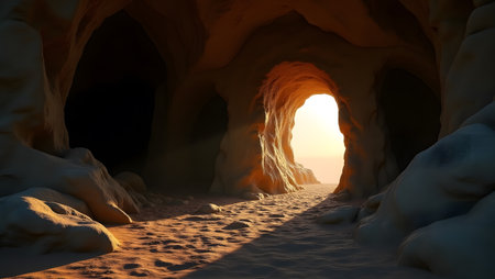 Sunset in the arches of the cave. 3d renderの素材