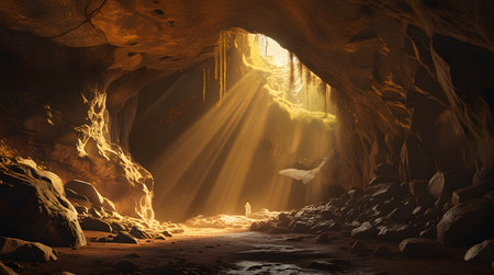 Interior of a cave with light coming from the inside, 3d renderの素材