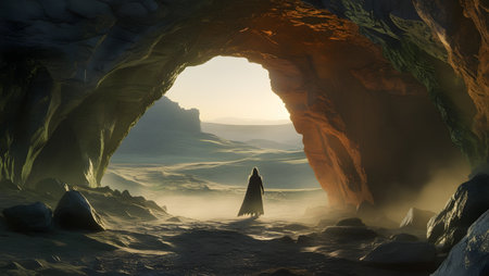 Fantasy alien planet. 3D illustration. Rocks and cave.の素材