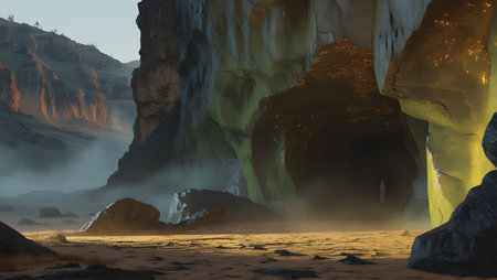 Fantasy alien planet. Mountain. 3D illustration. Fantasy world.の素材