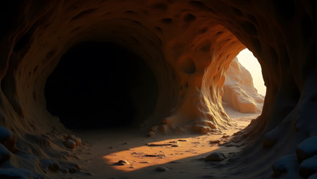 Cave in the desert. 3d render. Computer digital drawing.の素材