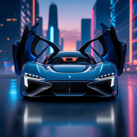 sport car on the background of the city. 3d renderingの素材