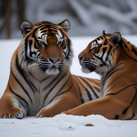 Two Siberian tigers (Panthera tigris altaica)の素材