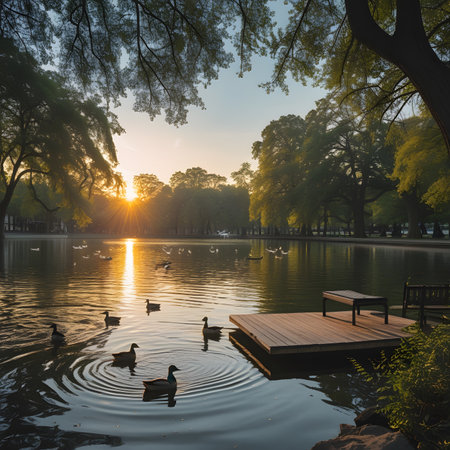 Beautiful lake in the park at sunset, Beijing, China.の素材