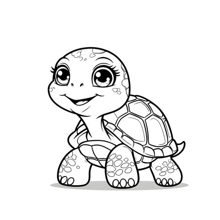 Cute little turtle cartoon. Vector illustration isolated on white background.の素材